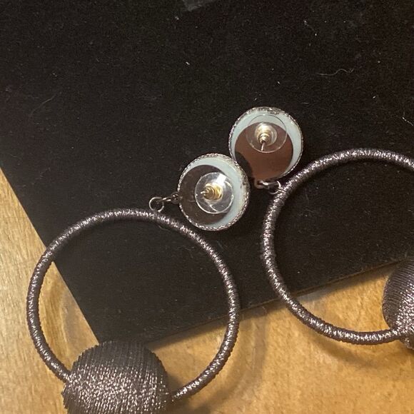 Grey Wrapped Dangle Ball Earrings - Picture 8 of 8
